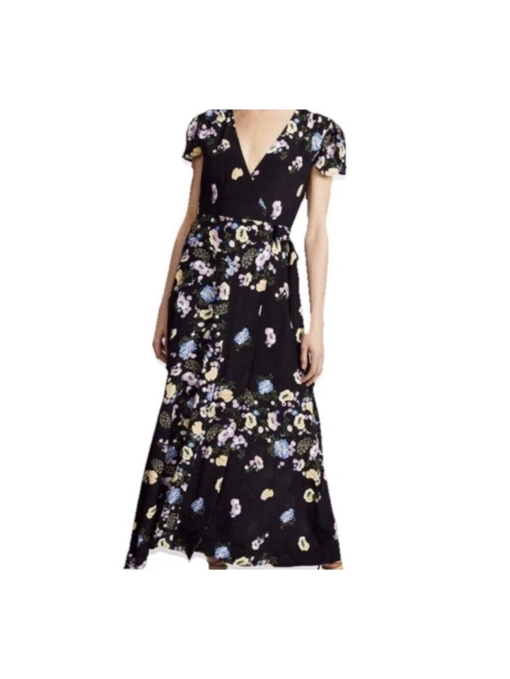 Free People Wrap Dress Women Size M Maxi Floral Tulip Hem Sleeve Romantic Boho